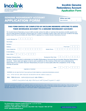 Incolink Genuine Redundancy Account Application Form