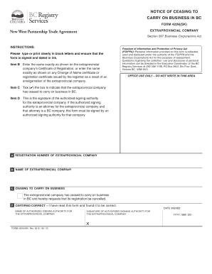 Notice of Ceasing to Carry on Business in BC