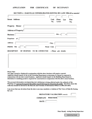 Application for Certificate of Occupancy