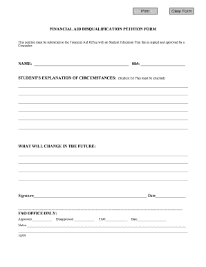 Financial Aid Disqualification Petition Form