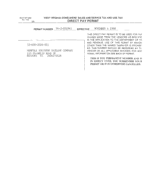 West Virginia Consumers' Sales and Service Tax Exemption Certificate