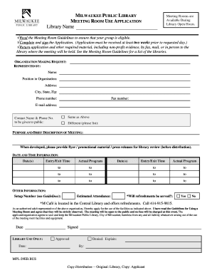Milwaukee Public Library Meeting Room Application
