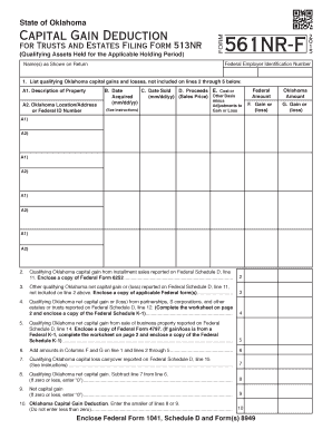 Oklahoma Capital Gain Deduction Form 561NR-F