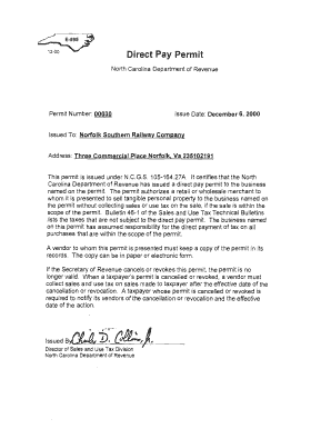 North Carolina Direct Pay Permit