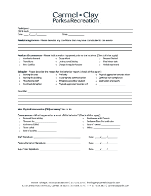 Behavior Incident Report Form