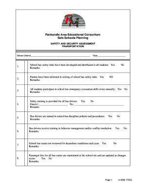 School Bus Safety and Security Assessment Form