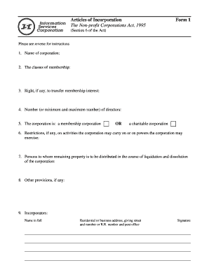 Articles of Incorporation Form 1