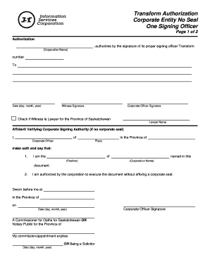 Fillable Online isc Transform Authorization Corporate Entity No Seal ...