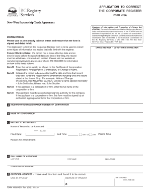 Application to Correct Corporate Register Form 47(N)