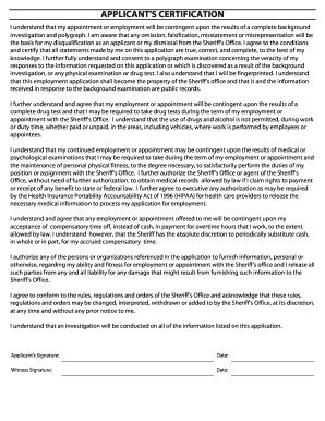 Sheriff's Office Employment Application Certification