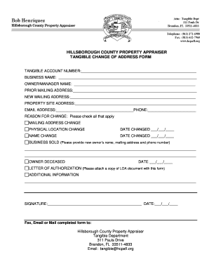 Hillsborough County Tangible Change of Address Form