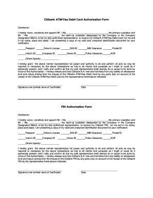 Citibank ATM/Visa Debit Card Authorization Form
