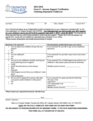 Income Support Verification Form