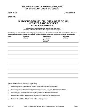 Ohio Surviving Spouse Next of Kin Form
