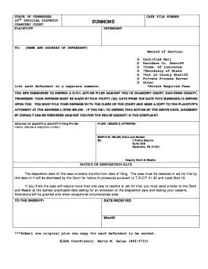 Tennessee Chancery Court Summons