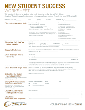 Wright College New Student Success Worksheet