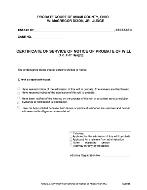 Certificate of Service of Notice of Probate of Will