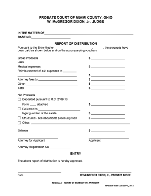 Ohio Report of Distribution and Entry