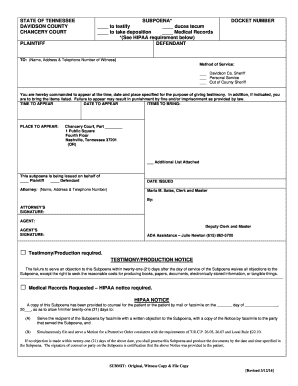 Tennessee Subpoena Form