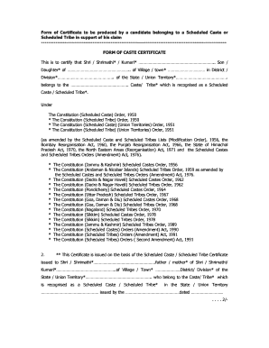 Scheduled Caste Tribe Certificate Form
