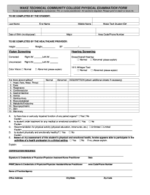 Wake Technical Community College Physical Examination Form