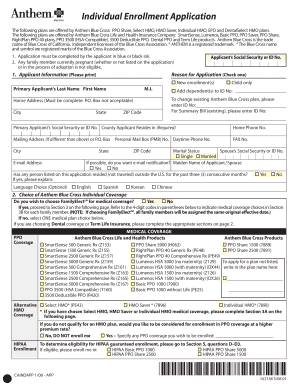 Anthem Blue Cross Individual Enrollment Application