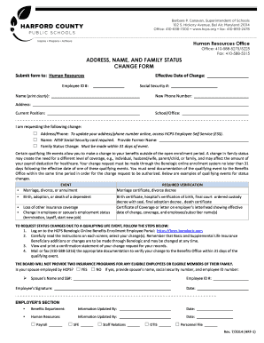 HCPS Employee Address Name and Family Status Change Form
