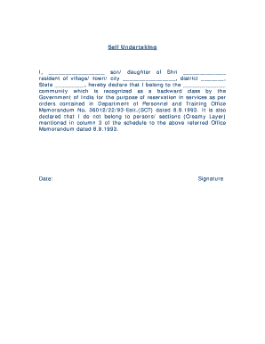 Self Undertaking for Backward Class Reservation