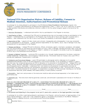 National FFA Waiver and Release of Liability