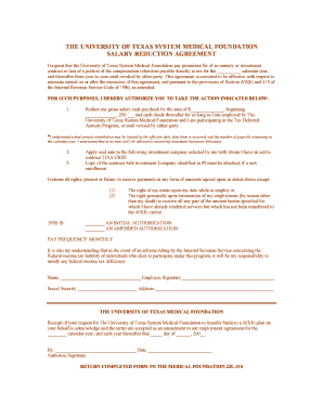 University of Texas System Medical Foundation Salary Reduction Agreement