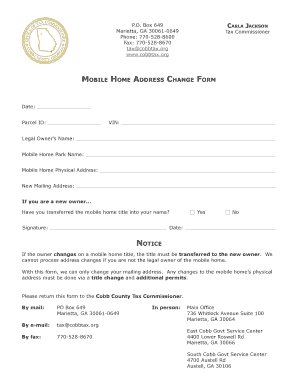 Mobile Home Address Change Form