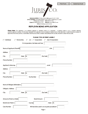 Replevin Bond Application