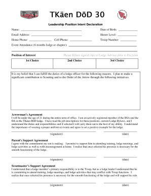 Order of the Arrow Leadership Position Intent Declaration