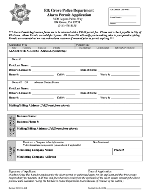 Elk Grove Alarm Permit Application