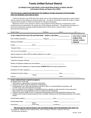 Authorization for Medication During School Hours