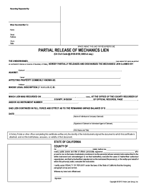 Partial Release of Mechanics Lien