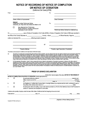 Notice of Recording of Notice of Completion or Cessation