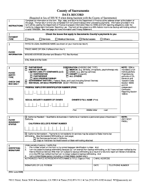 Sacramento County Payee Data Record