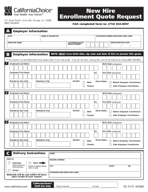 CaliforniaChoice New Hire Enrollment Quote Request