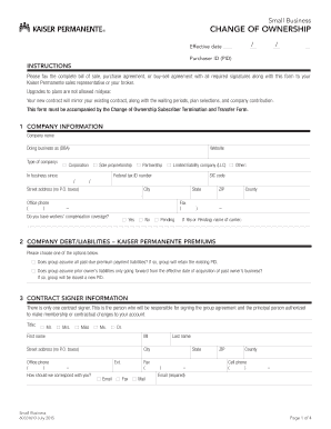 Kaiser Permanente Small Business Change of Ownership Form