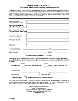 Health Net Direct Deposit Authorization