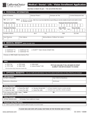 CaliforniaChoice Medical Dental Life Vision Enrollment Application