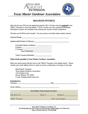 Texas Master Gardener Association Dues Invoice