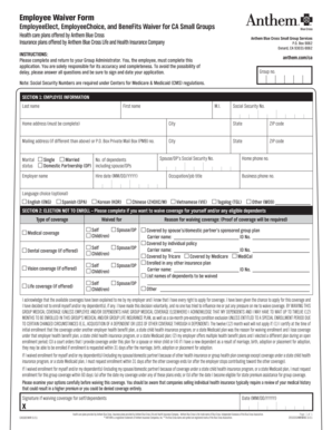 Employee Waiver Form for Anthem Blue Cross