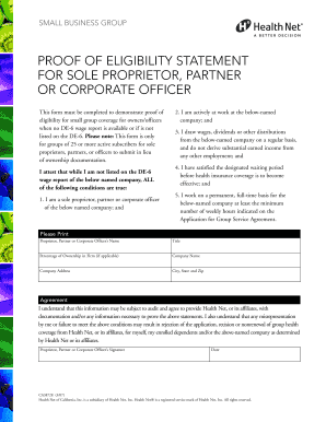 Proof of Eligibility Statement for Small Business Group