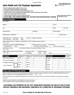 Joint Health and Life Employer Application