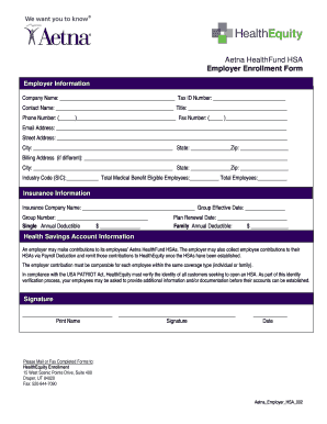 Aetna HealthFund HSA Employer Enrollment Form