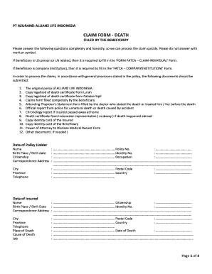 Allianz Life Indonesia Death Claim Form