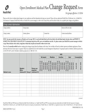 Health Net Medical Plan Change Request Form