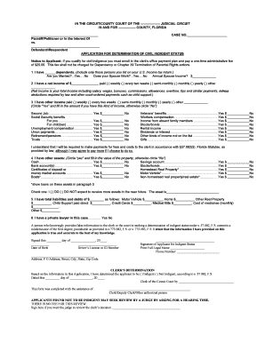 Application for Determination of Civil Indigent Status